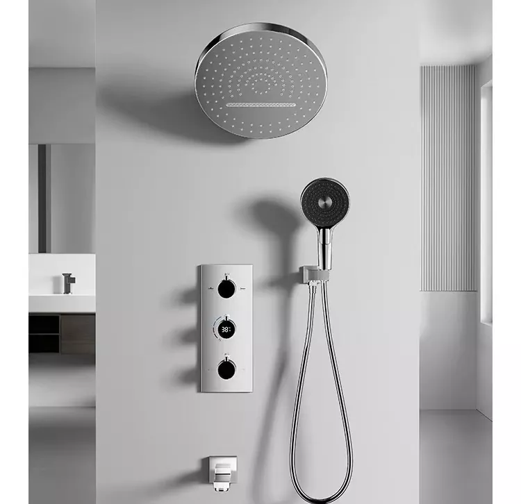 In-wall round overhead shower with digital display